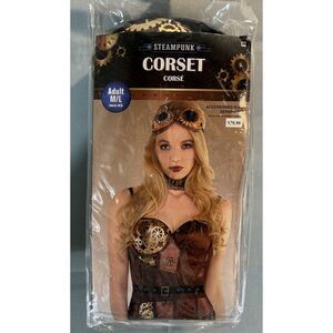 Steampunk Corset Brown Black Padded Bustier Adult M / L New Costume Halloween